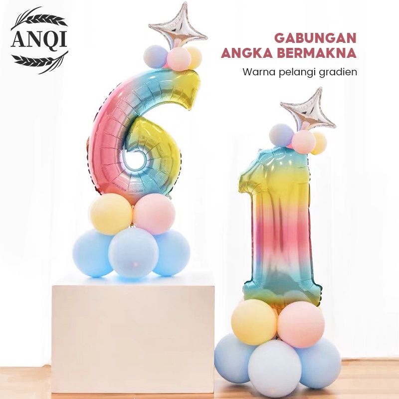 ANQI 1888 Balon Foil Angka Balon angka Jumbo Rainbow Balon Usia