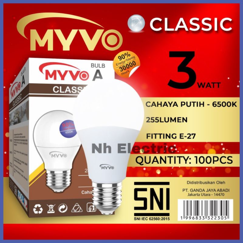 Lampu Led Bohlam Myvo Classic 3 Watt - Led 3w Classic Myvo - Led 3W Classic Myvo Garansi 1 Tahun