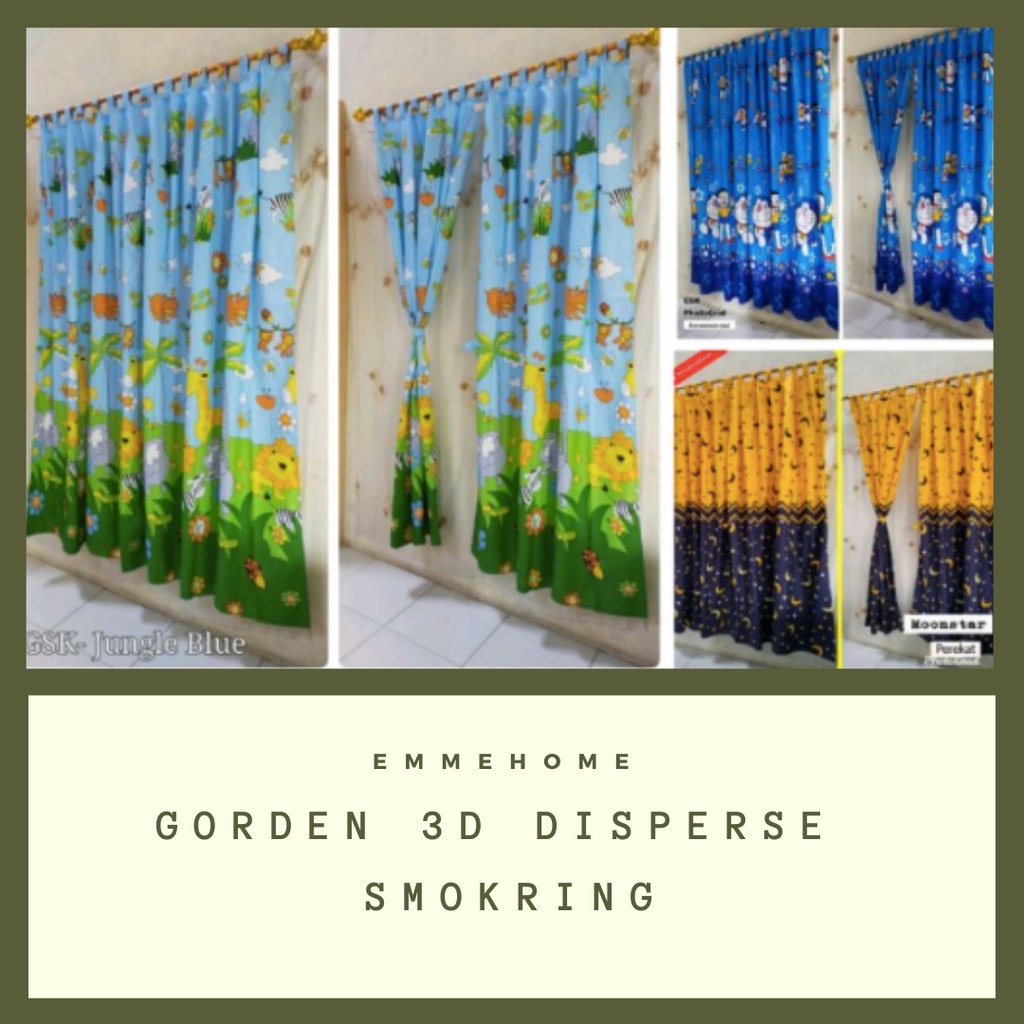 Gorden Pintu Kararkter Murah Tipe Smokring Ukuran135x220 / Tirai Hordeng Pintu Bahan Premium Katun Disperse Microtex