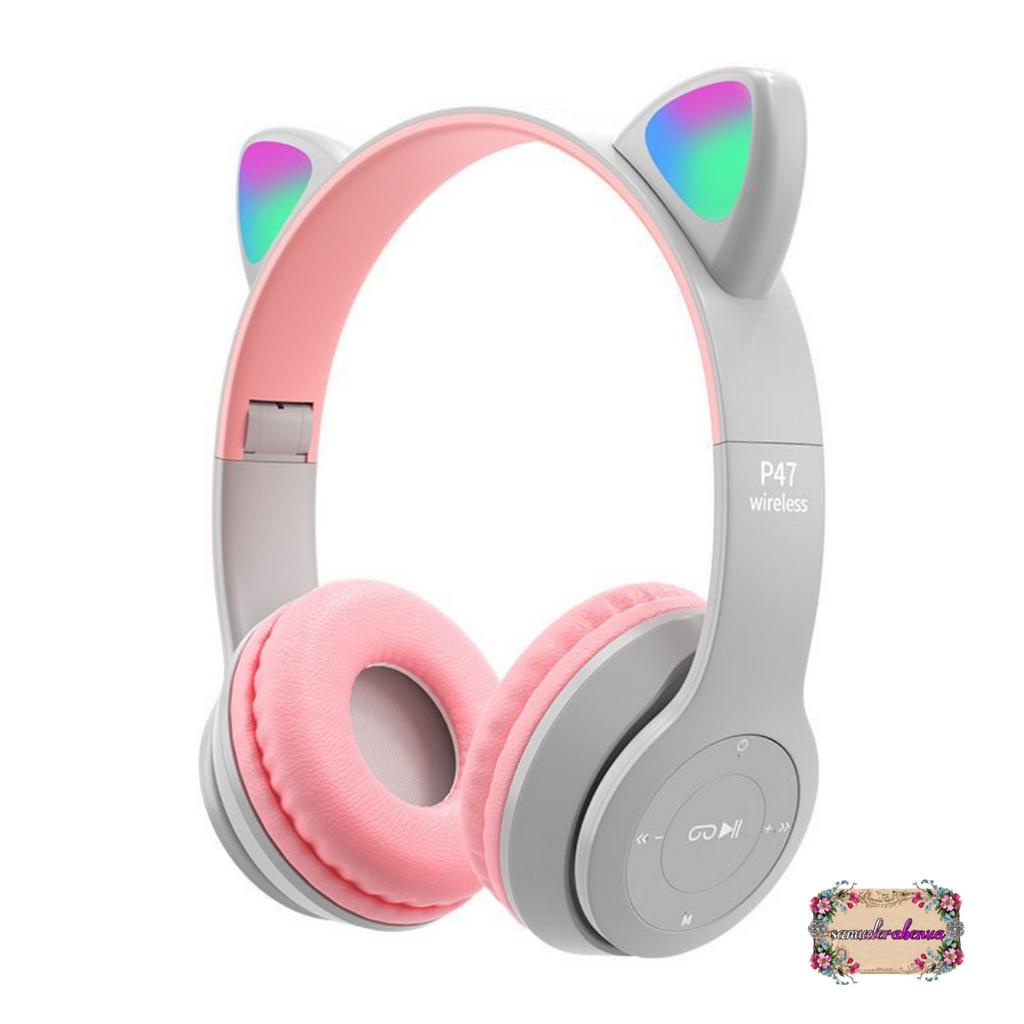 CAT EARS HEADSET headphone Hf bando telinga kucing P47m LED BANDO BLUETOOTH wireles RGB GAME HEADSET G-P47M LED WIRELESS super BASS SB5402