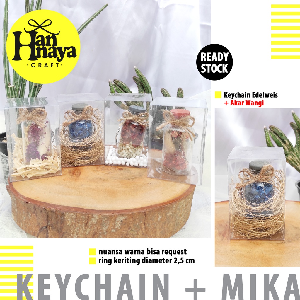 RS Keychain Edelweis POLOS + Akar Wangi / Gantungan Kunci Bunga Kering / Gantungan Kunci / Souvernir