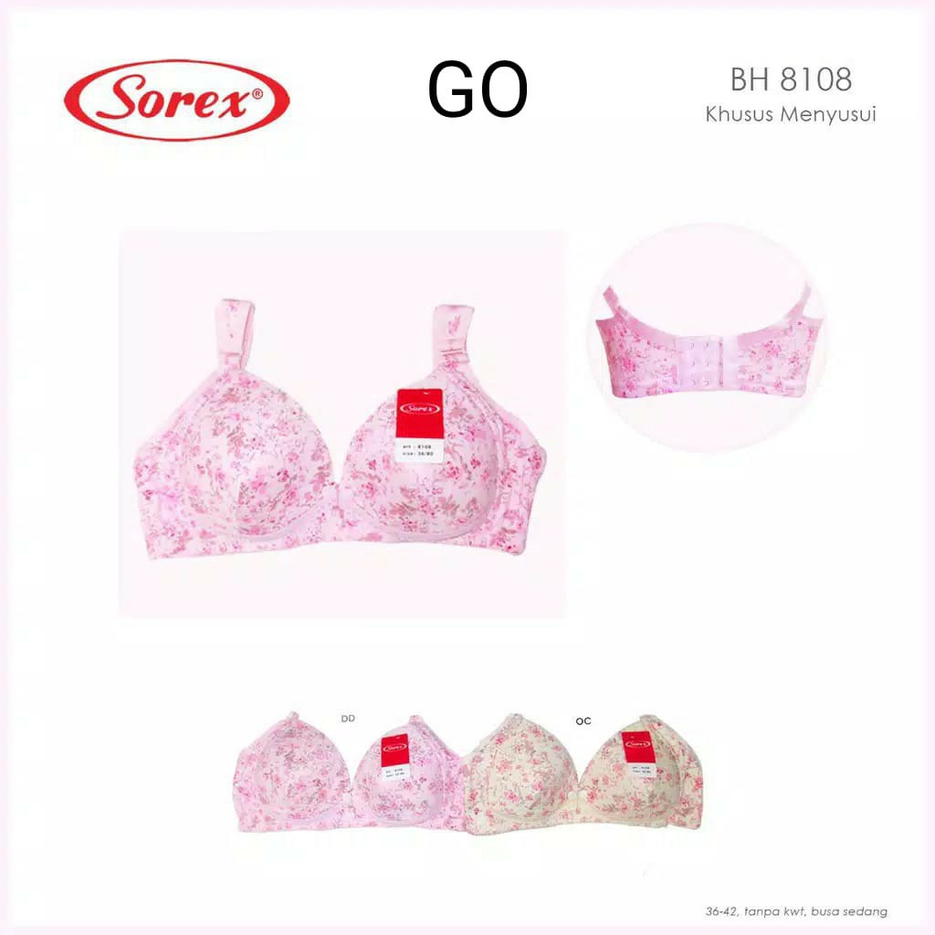 gos Sorex Bra Menyusui Motif Bunga Cantik Nursing Bra 8108 Tanpa Kawat 3 Kait Busa Sedang