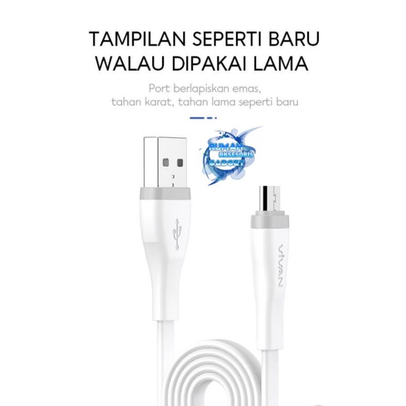 Kabel data Vivan Micro USB SM200S 2A TIPE C SC200S 2,4A flat panjang 200 cm fast charging