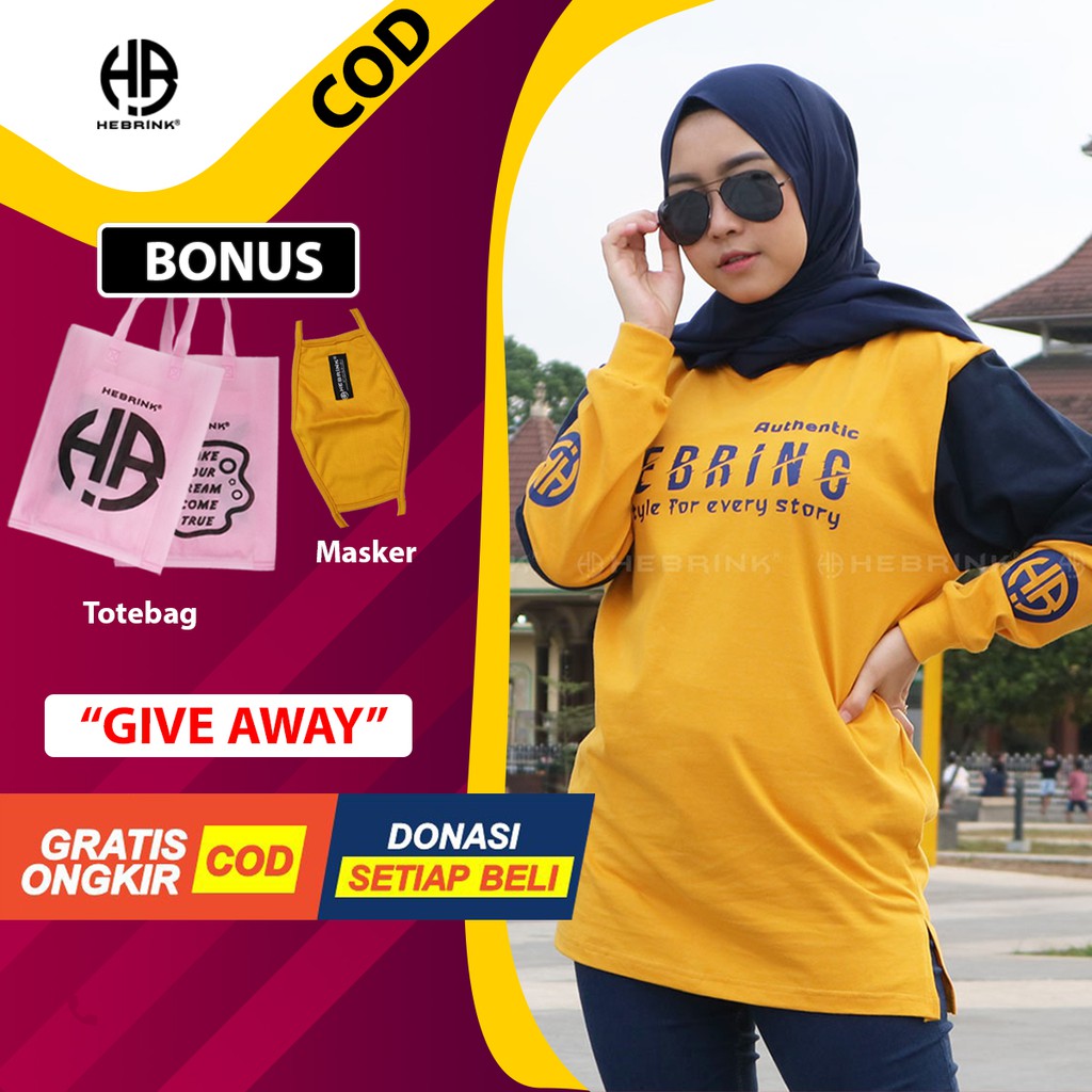 ⭐️BELI 1 GRATIS 2⭐️ Hebrink Original T-Shirt Kaos Atasan Wanita Lengan Panjang HB26 Premium Terlaris