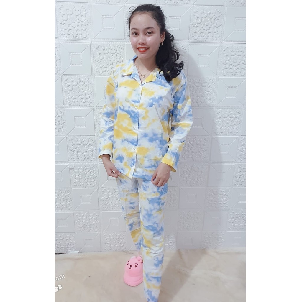 Galaxy Longsleeve Set - Baju Tidur Kemeja Tie Dye Set / Daily Set / Piyama Set PP Fit XL (Ld 106cm)