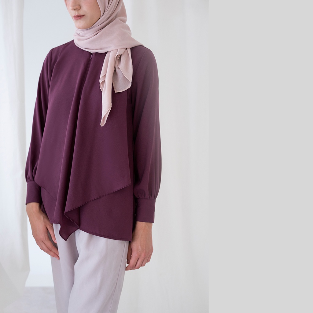 Dian by Aska Label - Atasan kantor basic lengan panjang dan busui friendly warna Putih (Berfuring), Burgundy, Sand, Mint, Mauve