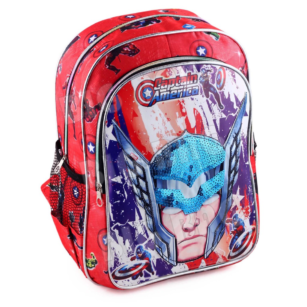 PTS - Tas Anak Laki Sequin CAPTAIN AMERICA - EXTRA - THE ULTIMATE POWER - UKURAN SD RANSEL LED TAS SEKOLAH