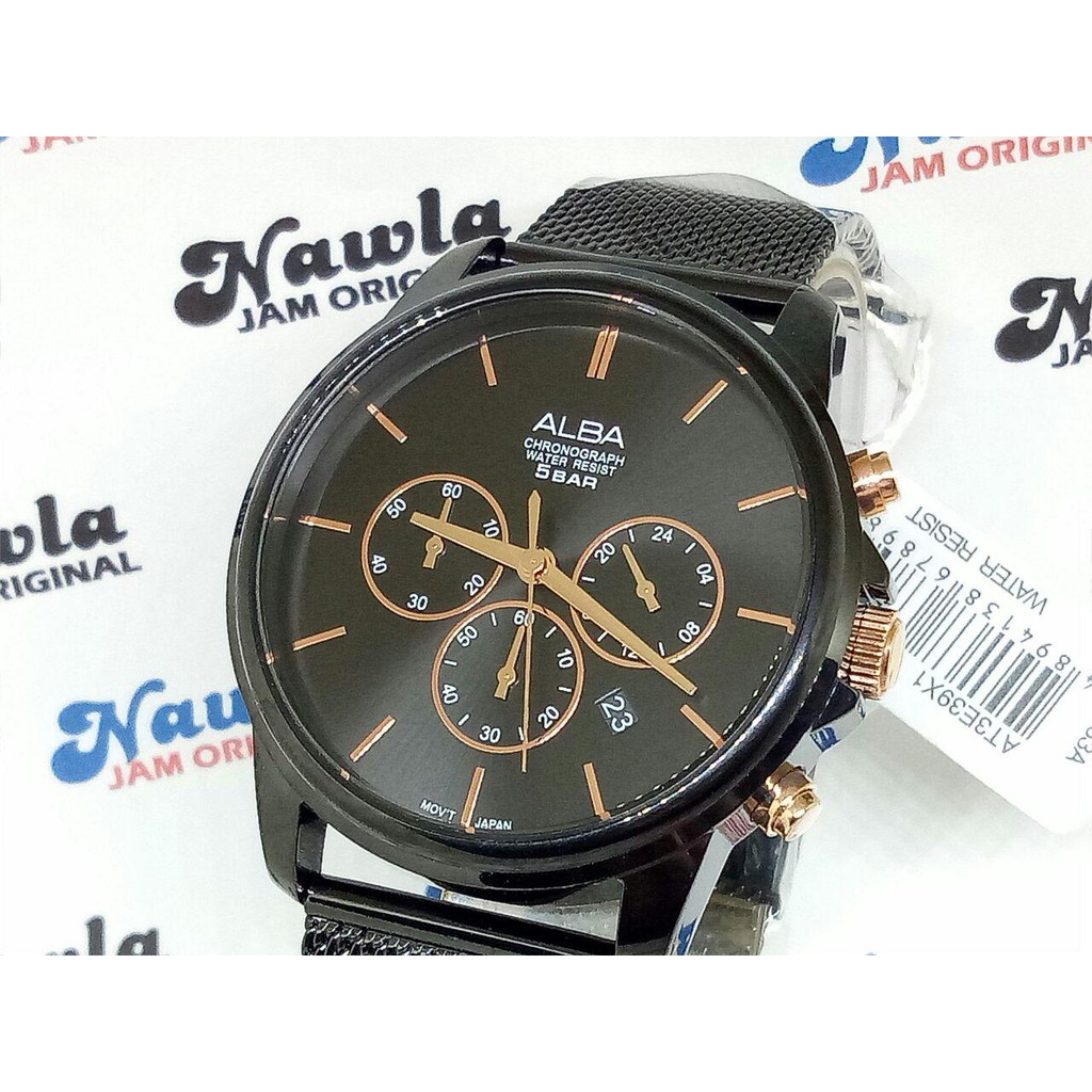 Alba Quartz AT3E39X1 Chronograph Black Shark Mesh - Jam Tangan Pria AT3E39