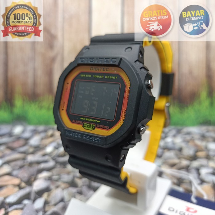 COD Jam Tangan Pria DIGITEC Digital Strap Karet Hitam DG-5024T Original - Hitam-Kuning KADO TERBARU