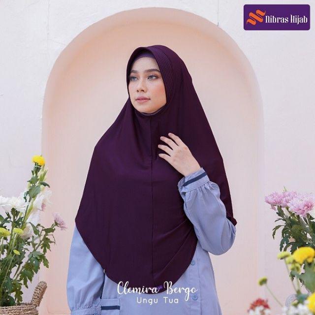 CLEMIRA BERGO SET NIBRAS HIJAB+MASKER-Ungu tua