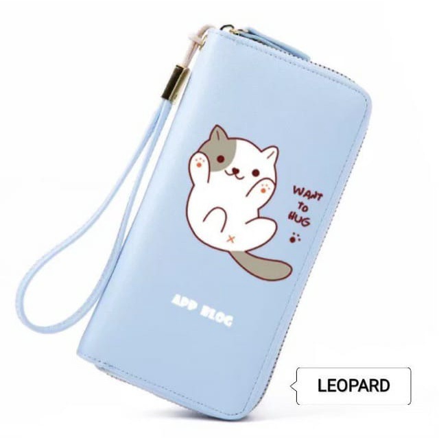 New Dompet Lipat Panjang Resleting KUCING GELAY There Hanger CAT HUG