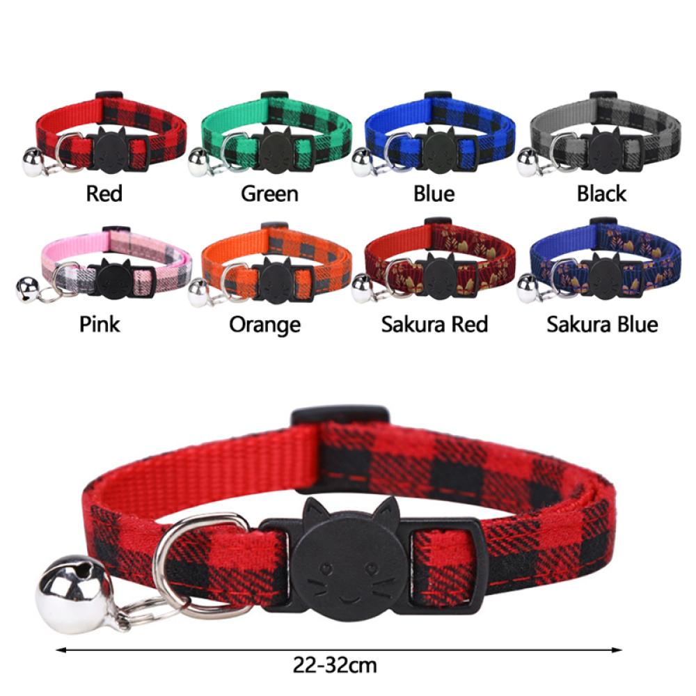 Timekey Kalung Collar Motif Kotakkotak Dengan Lonceng Untuk Anjingkucing D9K4