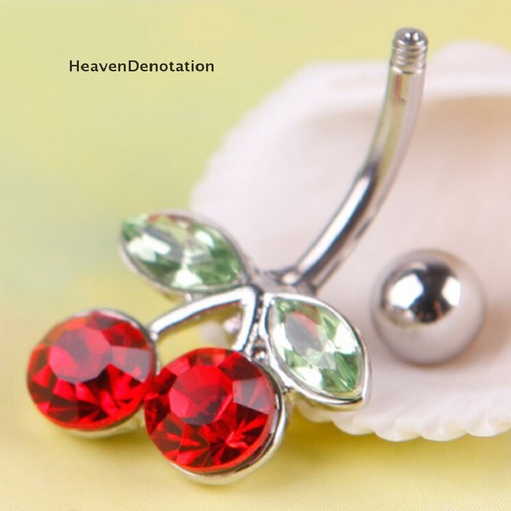 [HeavenDenotation] Pretty Rhinestone Red Cherry Navel Belly Button Barbell Ring Body Piercing