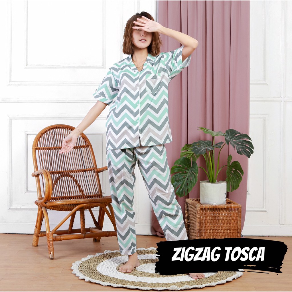 PIYAMA KATUN WANITA ZIGZAG / BAJU TIDUR PEREMPUAN / WOMAN PAJAMAS / ZIGZAG PINK / TOSCA