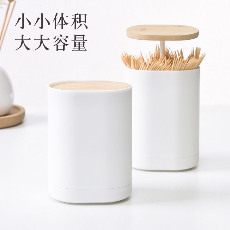 Tempat Cotton Bud dan Tusuk Gigi dengan Tutup Otomatis Bambu 6QG18