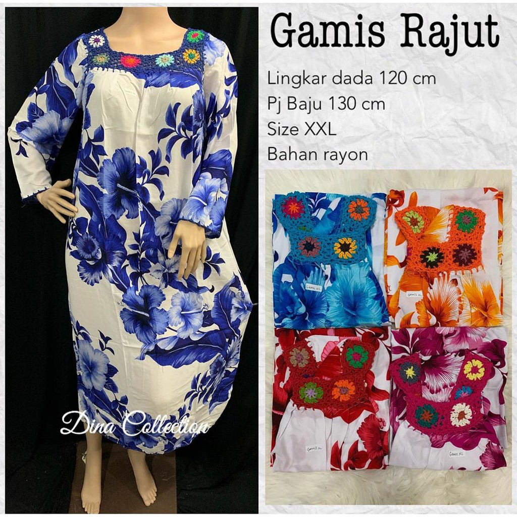 Gamis rajut bunga dasar putih