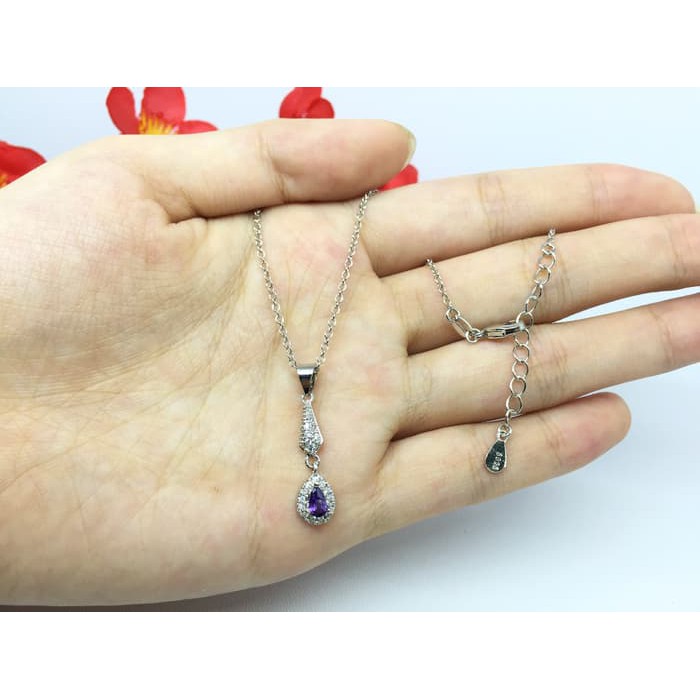 Kalung Liontin Batu Ungu Imut Kecil Mini Lapis Emas Putih - BN104