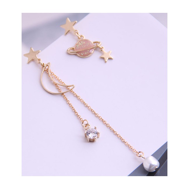 LRC Anting Tusuk Fashion Golden Star Pearl Stud A61353