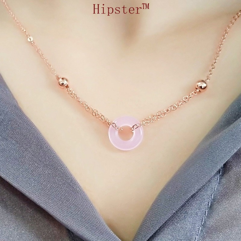 Temperament Korean Style Fashion Natural Pink Crystal Pendant Clavicle Chain