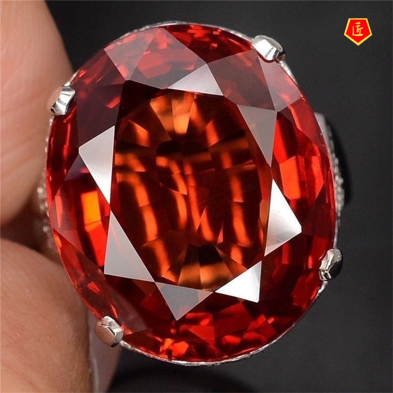 [Ready Stock]Exaggerated Inlaid Red Gemstone Ring