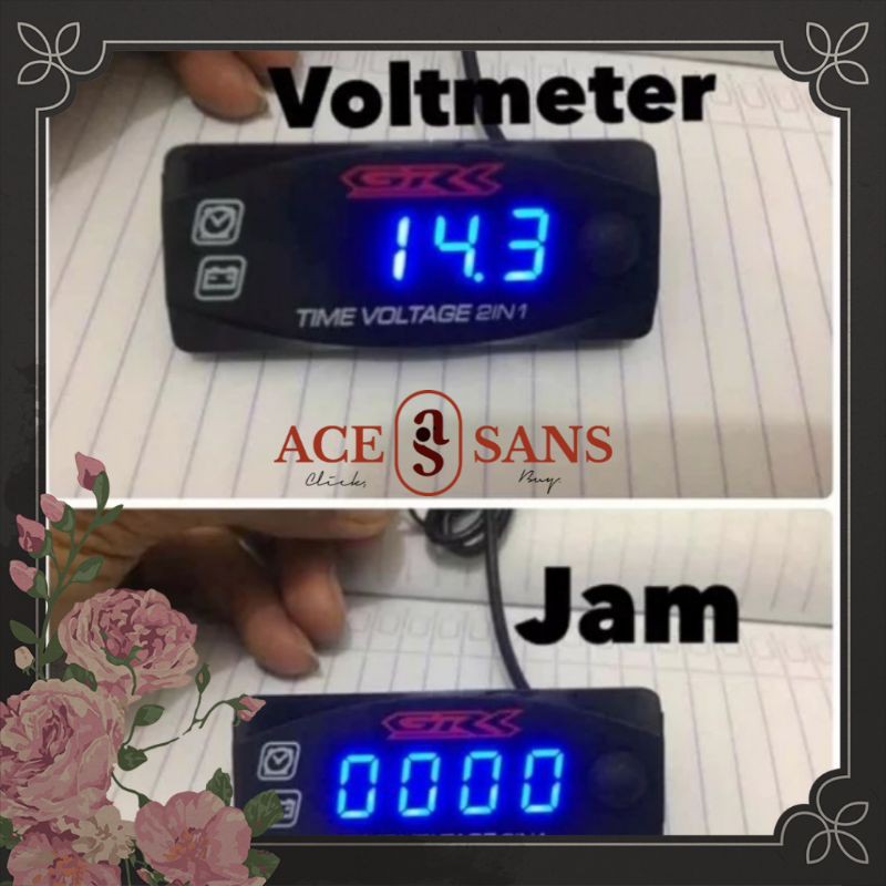 Voltmeter Dan Jam Digital Motor Mobil 2 In 1 Waterproof I Jam Digital Mobil I Jam Digital Motor