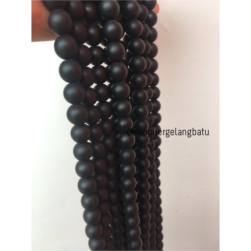 bahan batu blackstone 12mm doff onyx matte aksesoris gelang kalung kesehatan pria wanita cewek cowok