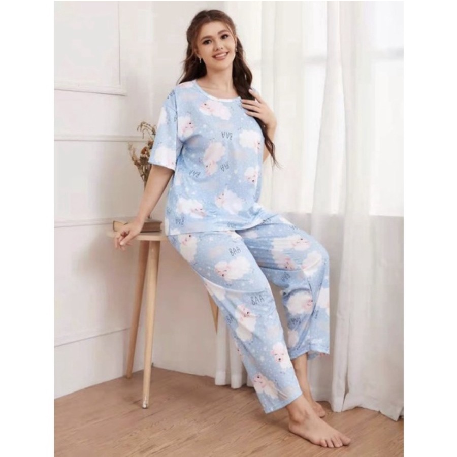 BAJU TIDUR WANITA JUMBO SPANDEX IMPORT SET CELANA PANJANG BIG SIZE NEW