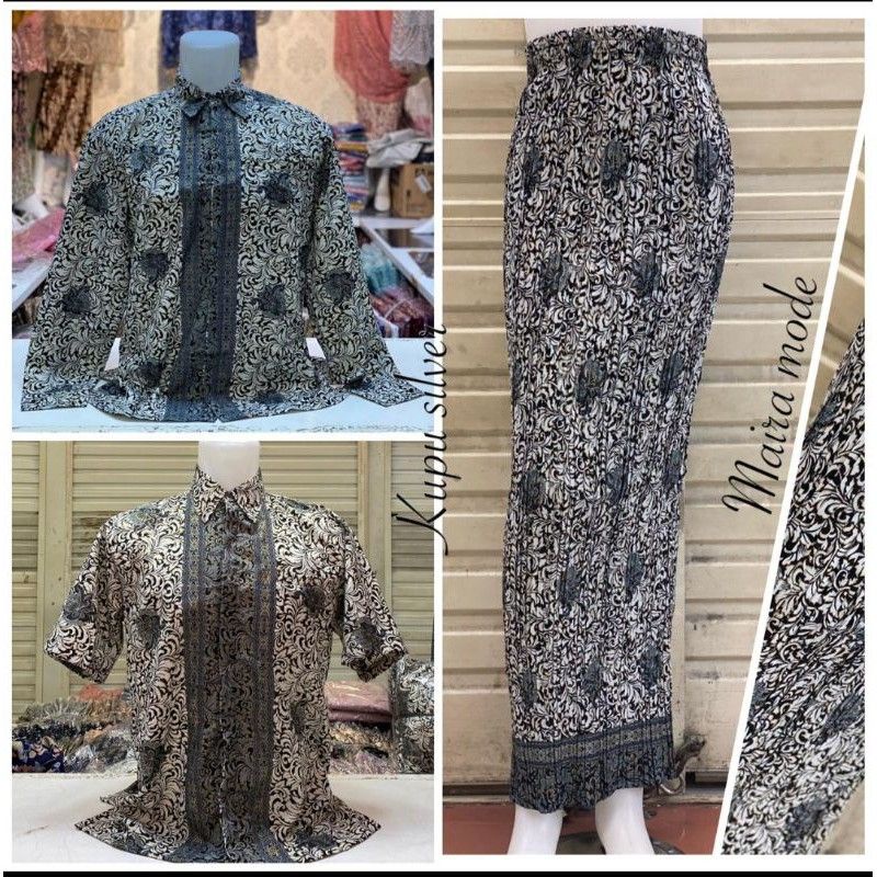 Couple Kemeja Batik Rok Plisket / Bawahan Kebaya / Kemeja Batik Panjang / Hem Batik Pria Pendek