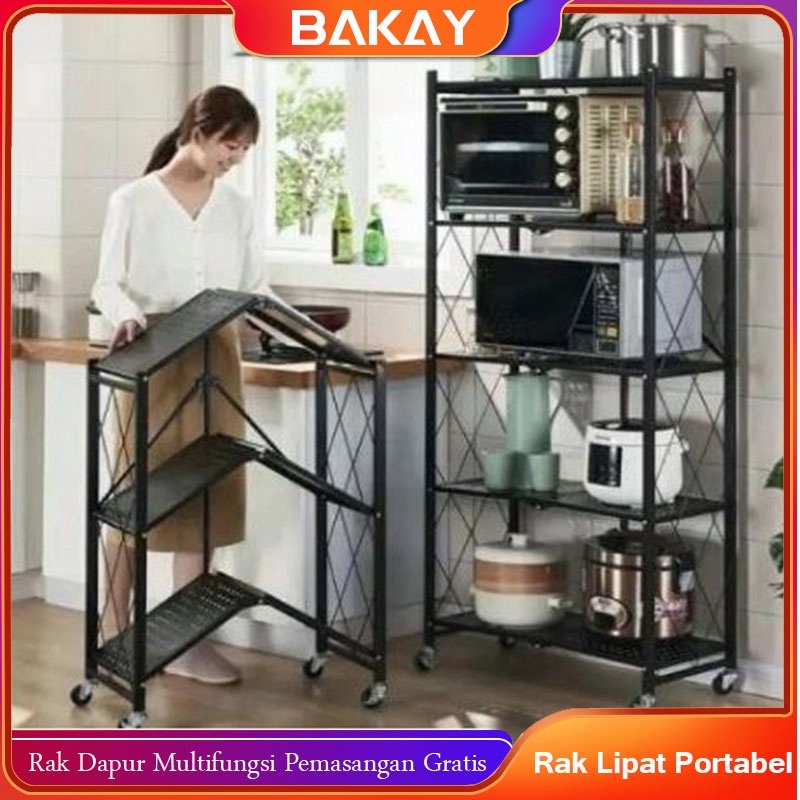 Rak Dapur Multifungsi, Pemasangan Gratis, Rak Lipat Portabel