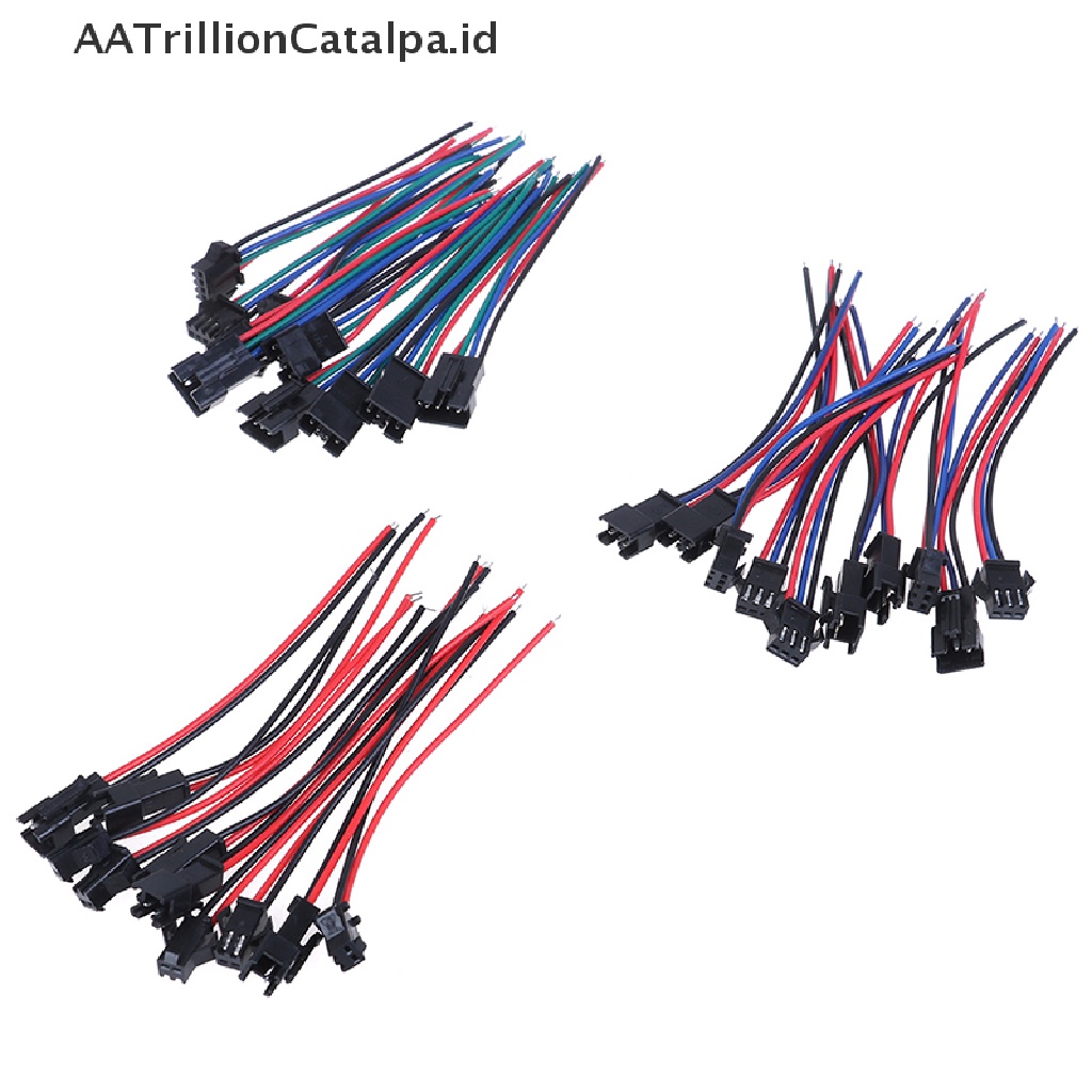 (AATrillionCatalpa) 5 Pasang Konektor Kabel SM 2Pin 3Pin 4Pin Male &amp; Female 20cm Untuk Lampu Strip LED