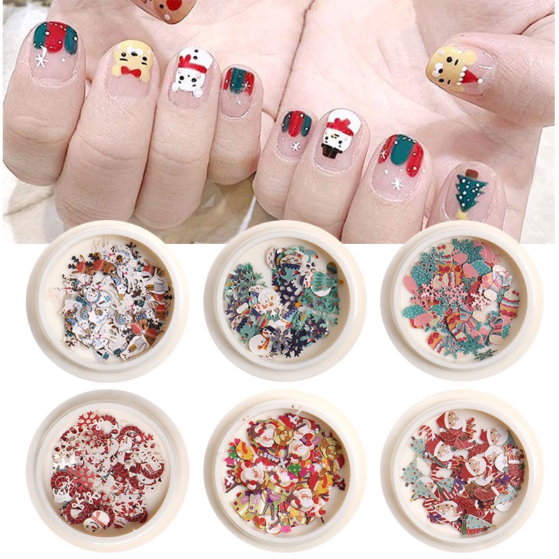 Aksesoris Nail Art 3D Bahan Kayu Bentuk Santa Snowflake Elk Untuk Natal