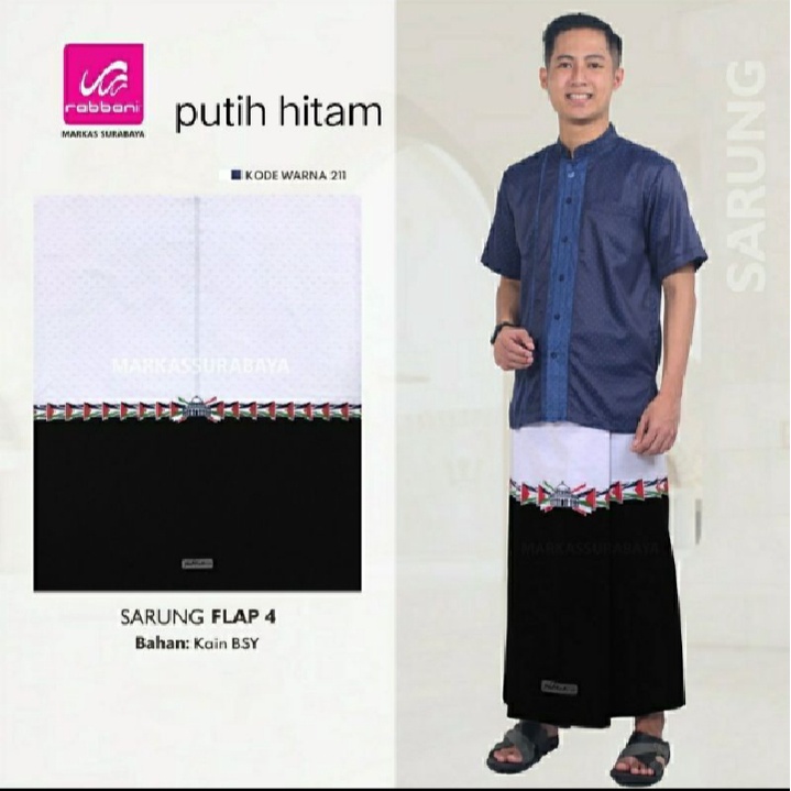Sarung Rabbani Palestina Flap 4 Putih Hitam