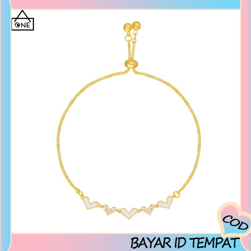 COD Gelang Rantai Titanium Gelang Emas Zirkon Hati Berlian Bangle Aksesoris Wanita emas A one
