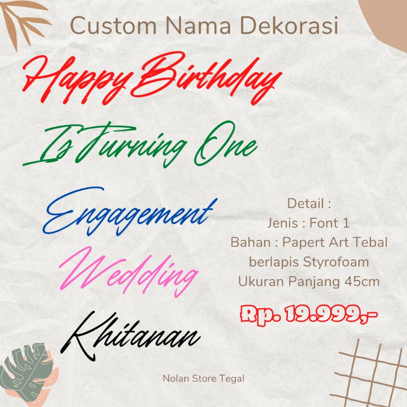 Jual Custom Nama Decor / Tulisan Nama Dekorasi / Tulisan Happy Birthday ...