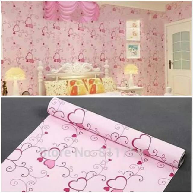 Wallpaper Dinding Murah Motif Love Pink Gatis Gelombang Lucu Manis Indah Untuk Kamar Anak Perempuan Shopee Indonesia