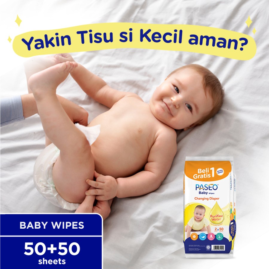 Paseo Baby Wipes Changing Diaper /  Tissue Basah 50 Sheets BUY 1 GET 1