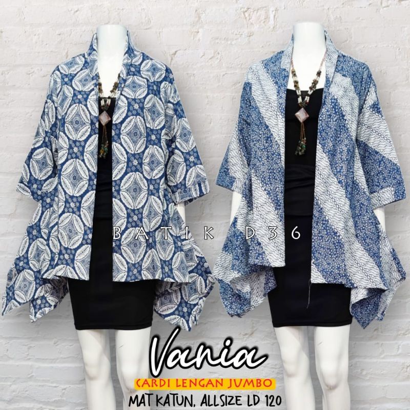 Grosir Cardi Vania lengan jumbo blue bird Ibu ibu remaja Kekinian Batik Cardi jumbo wanita katun halus murah Baju luar batik cewek kasual kerja santai modern vest blazer Cardi outer pesta cantik klasik tradisional casual cantik motif solo big size gendut