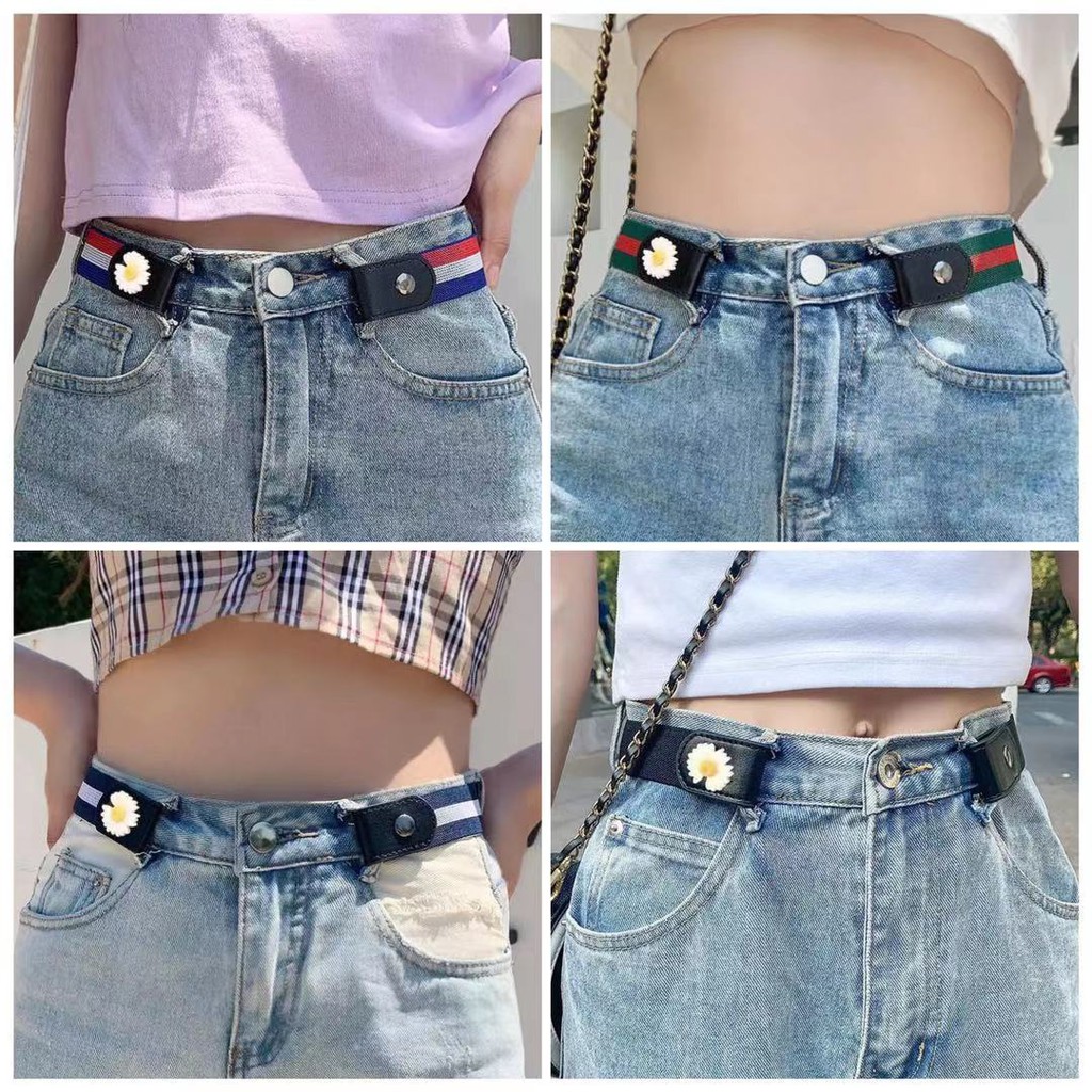 Ikat Pinggang Wanita Belt Elastis Gesper Karet Klip Belt Bunga Daisy Gaya Korea Fashion Import