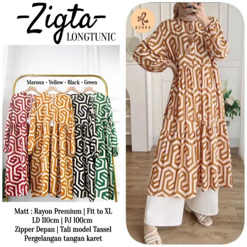 Zigta Long tunik by AZURA long tunik motif abstrak atasan Wanita Motif terbaru busui Wudhu friendly 