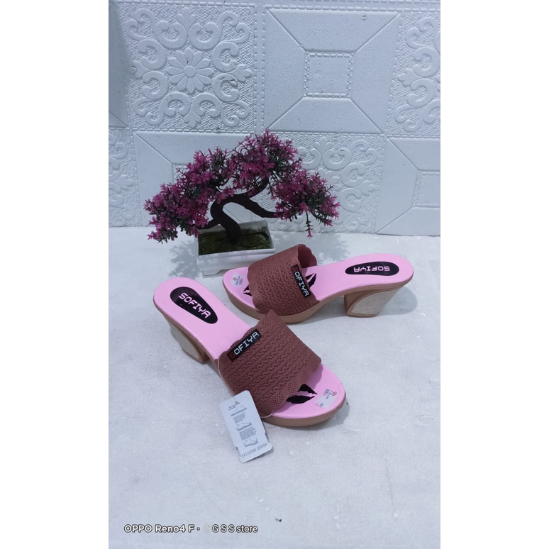 Sandal Heels Rajut Selop Wanita/Sandal Dixie Rajut/Sendal Selop Kokop Rajut.