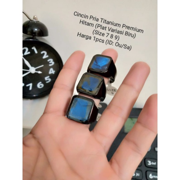 Cincin pria titanium premium permata biru