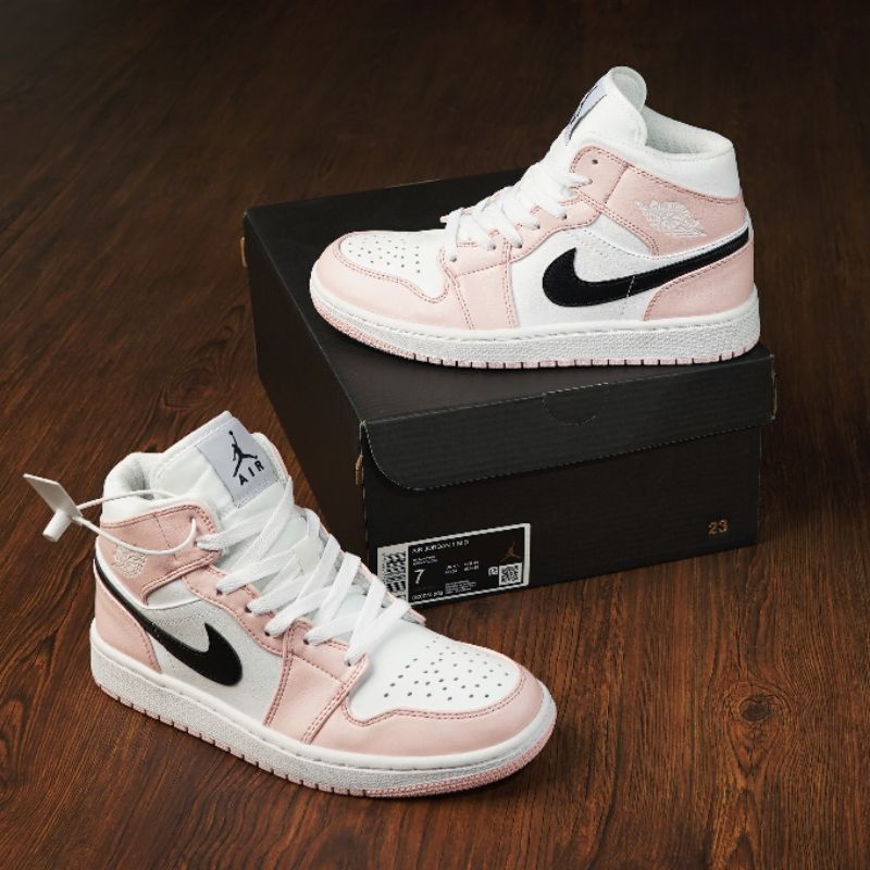 Sepatu jordan 1 mid barely rose pink