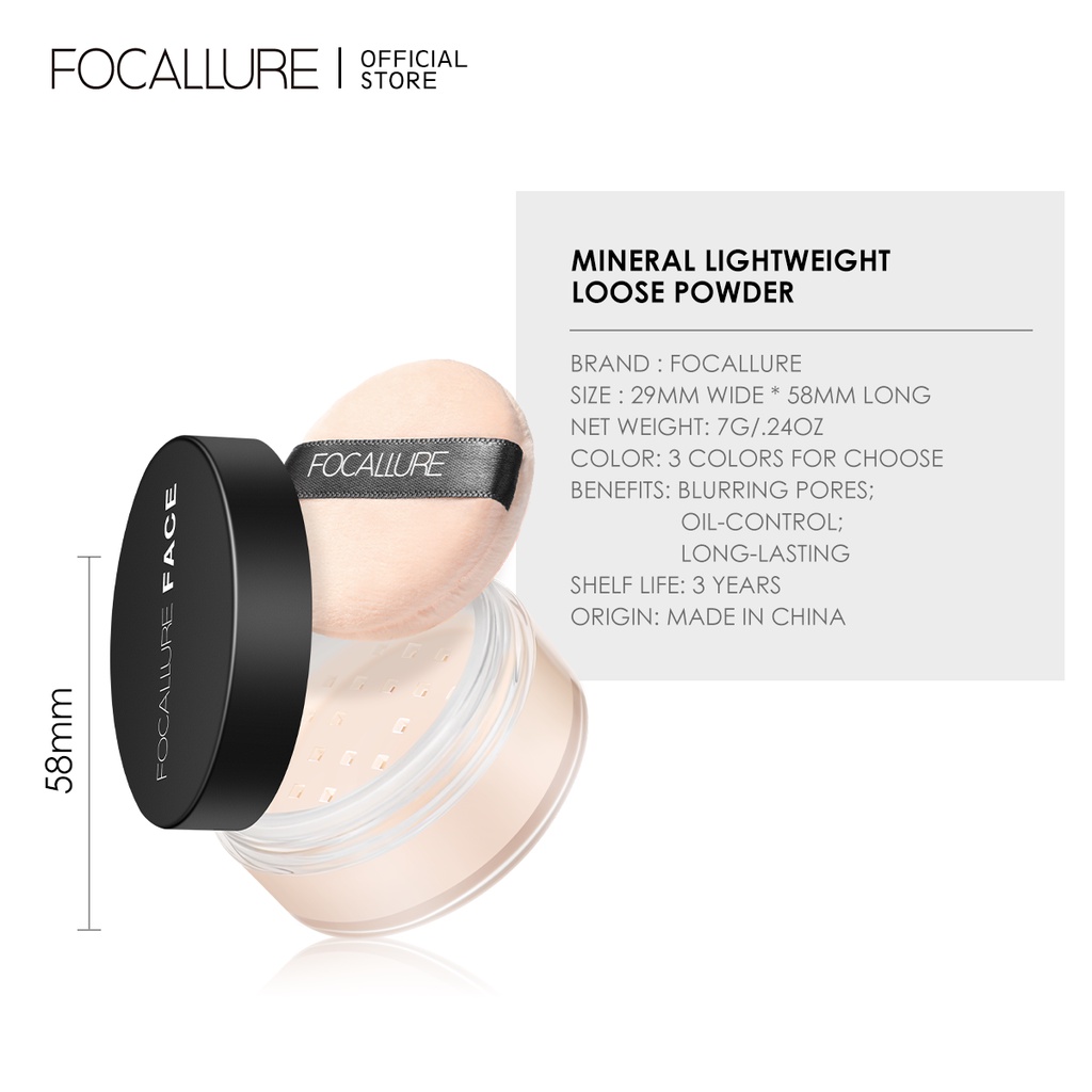 FOCALLURE Oil Control Loose Powder - Long-Lasting Waterproof Loose Setting Powder 3 Colours Bedak tabur longgar Full Coverage FA15