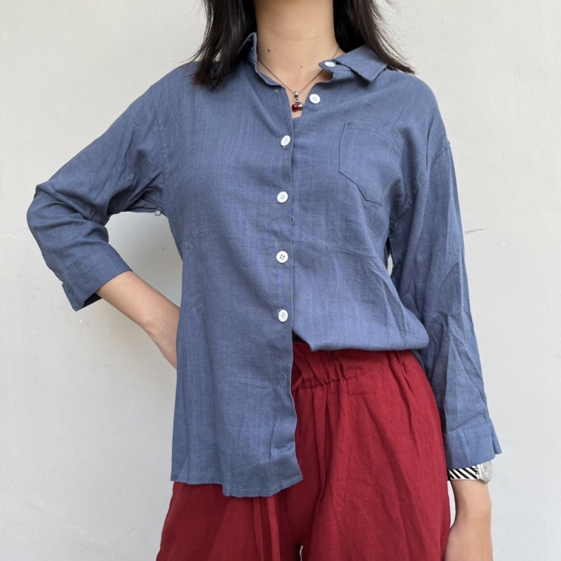 Baju Atasan Kemeja Wanita Jeans Denim Bergaya Korea China Import Kasual Formal Kantor