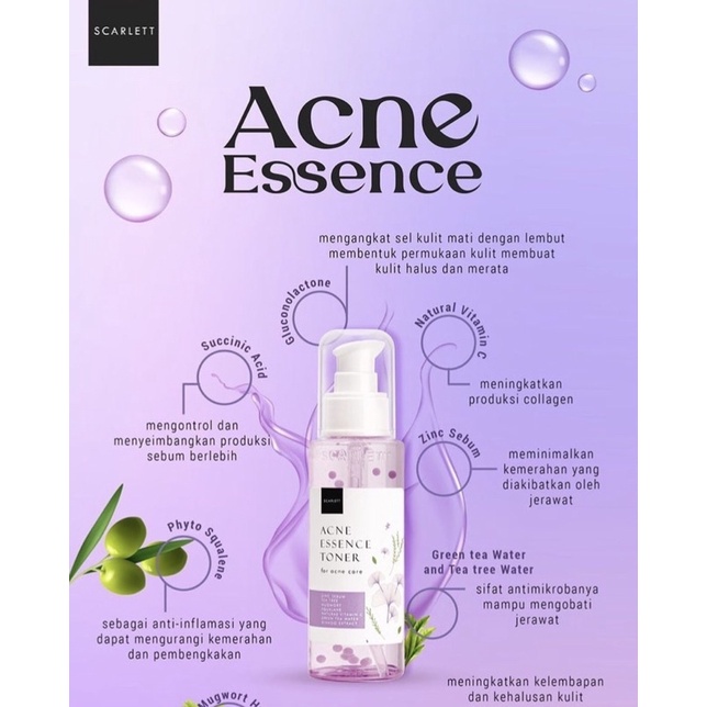 [ORI] Scarlett Toner Essence Acne Whitening Mengobati Peradangan Jerawat Kemerahan dan Pembengkakan I BPOM 100ml