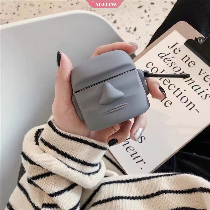 Casing Soft Case Silikon Motif Batu Moai Untuk AirPods 1 / 2 pro