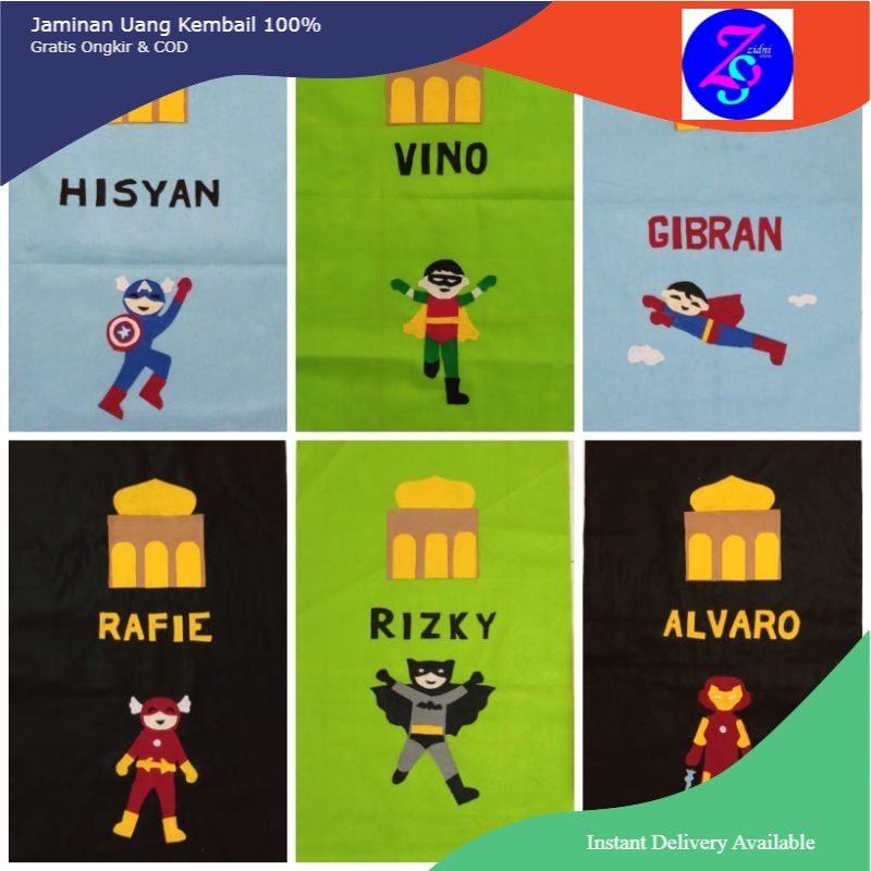 Sajadah anak bisa request karakter dan nama untuk Hadiah kado