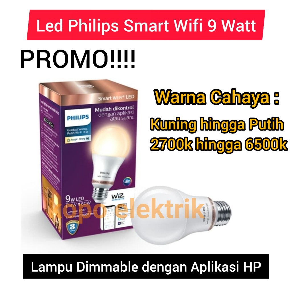 Lampu LED WiFi PHILIPS 9W Original Putih Lampu Smart Wifi Tunable