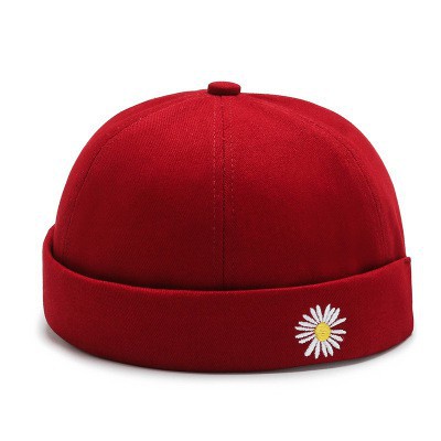 Topi Beanie Motif Bordir Daisy Bahan Katun Kulit 5 Warna Gaya Retro Korea Untuk Unisex