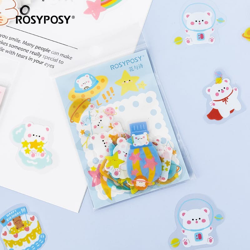 STICKER PVC 40 PCS KOREAN BEAR & FRIENDS ANTI AIR BUJO AESTHETIC SCRAPBOOK-2
